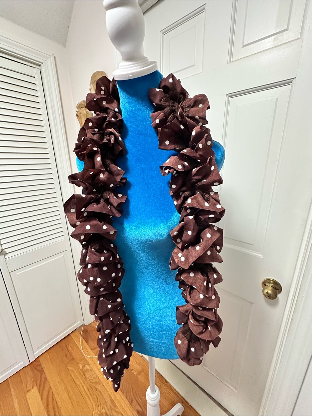 Brown Polka Dot Ruffled Scarf
